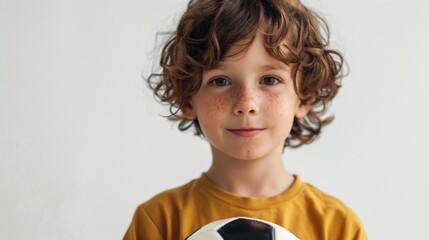 Child with soccer ball on white background