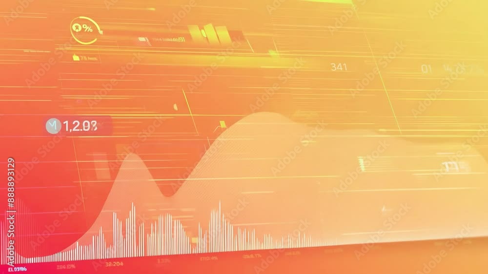 Aufkleber this digital financial stats display against orange gradient background, incl. graph and numbers