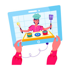 A flat style illustration of online cooking class 