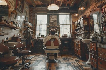 A Man Getting a Haircut in a Traditional Barbershop With Brick Walls and Vintage Decor