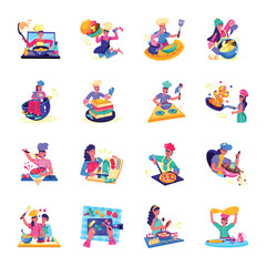 Naklejka premium Pack of 16 Cooking Experts Flat Illustrations