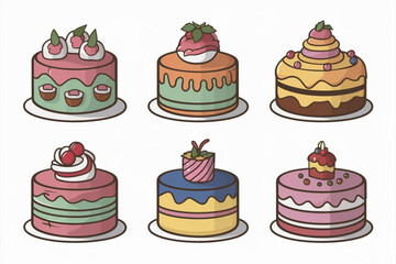 set of cakes in different styles, cakes collection 