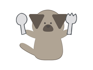 スプーンとフォークを持つ犬