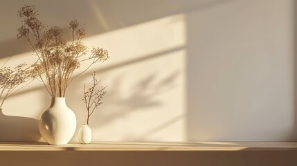  White and simple table , background is a wall in warm colors
