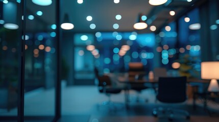 Beautiful blurred office interior at night with abstract defocused effect