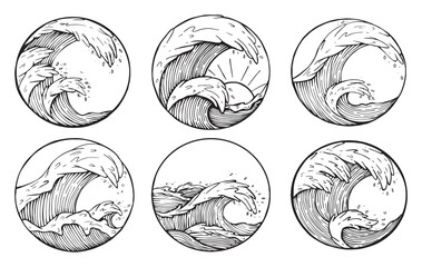 waves vector sketch. ocean waves vector  freehand drawing