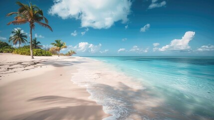 Beautiful tropical beach with white sand and palm trees