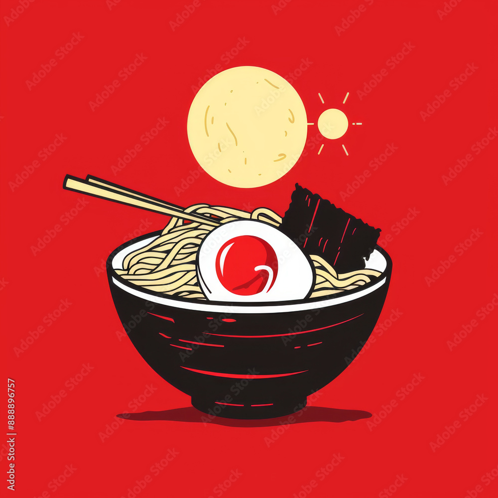 Wall mural Chinese Noodle Logo, Ramen Design Icon Template, Korean Noodles, Japanese Food