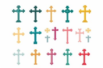 Cross icon, christianity religion symbol, christian sign, cross shape, church emblem, catholicism symbol