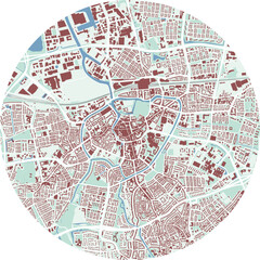 Obraz premium Circle map of Breda, Netherlands. Detailed round map with buildings, roads, parks.