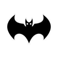 Dark silhouette of bat with open wings icon. One of Halloween holiday colo editable