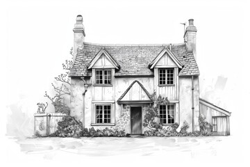 Vintage English House, Coloring Book, Drawing Imitation, Abstract Generative AI Illustration