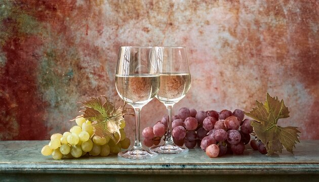 Wine retirement party invitation design featuring two crystal wine glasses and bunches of gr