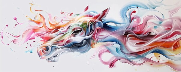 Fototapeta premium A surreal, abstract painting of an animal morphing into a mythical creature, filled with dynamic colors