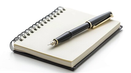 Notebook and pen on white background