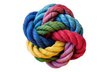 Colored rope knot isolated on transparent background