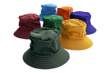 Colorful bucket hats isolated on transparent background