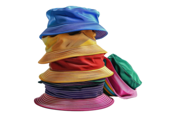 Colorful bucket hats isolated on transparent background