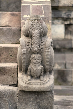 10 June 2024, installation of rebuilt statue on the railing of the stairs at Sojiwan Hindu Temple, Yogyakarta - Indonesia