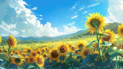 Gorgeous sunflowers blooming in the field