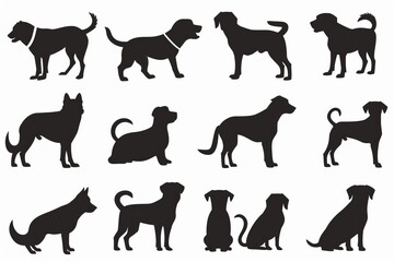 Dogs silhouette set, puppy icons, pet pictogram, dogs pictograms on white background