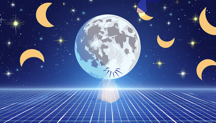 Fototapeta premium A composite image of traditional moon observation blended with modern technology,