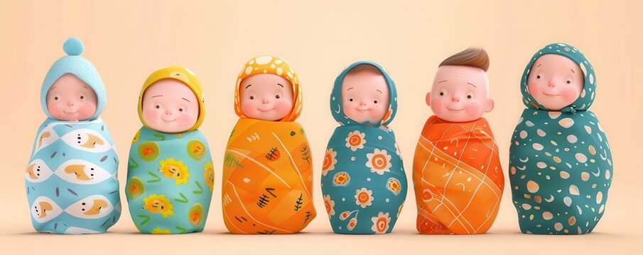 Parenting guide flat design front view baby swaddling cartoon drawing vivid