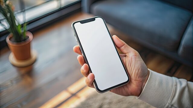 Mocup phone in hands. - Powered by Adobe
