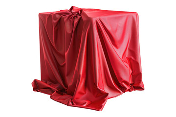 cube covered red cloth isolated on transparent background