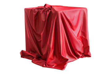 cube covered red cloth isolated on transparent background