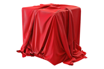 cube covered red cloth isolated on transparent background