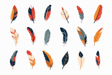 Feather flat icon, animal feathers isolated, color plume symbol, minimal plume silhouette on white