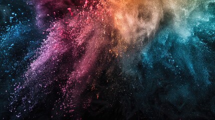 Fototapeta premium Frozen multi colored powder on dark background