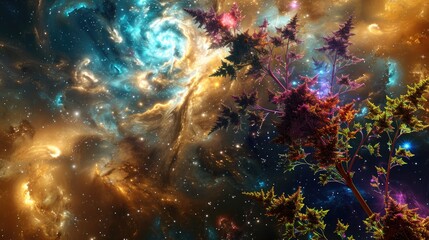 Fototapeta premium Galactic formation and plant