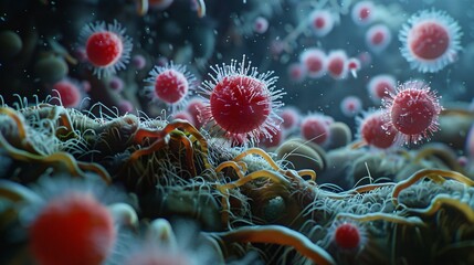 Disease-Causing Microorganisms , Science microscopic background, Microscopic view of various types of microorganisms Illustration image