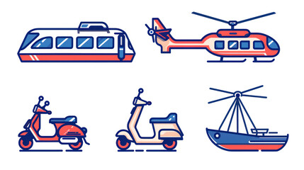 A minimalist vector icon set of transportation transparant background