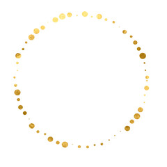 Gold border frame round sprinkling of golden.Luxury wedding invite cards.Gold Foil light spray, gold splatter, glitter Gold, stroke Gold on transparent background. Festive background.