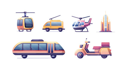 A minimalist vector icon set of transportation transparant background