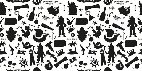 Pirate silhouette elements seamless pattern in flat