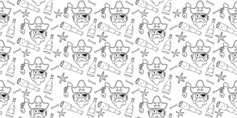 Pirate outline seamless pattern in flat design