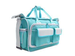 A stylish light blue diaper bag with multiple pockets and adjustable straps, perfect for carrying baby essentials and personal belongings.