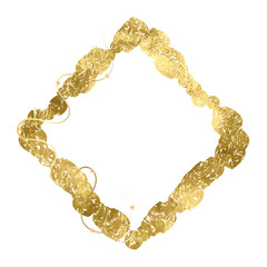 Pieces flakes of gold foil ,gold chain isolated on transparent background. Festive background with gold glitter and golden foil for celebration. Background with glowing golden particles. 