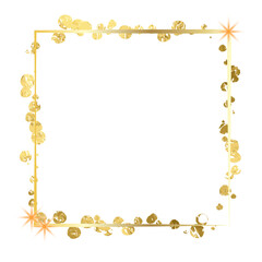 Gold color frame.Gold sparkle foil.Abstract luxury golden frame on transparent background. Gold texture abstract splatter glitter. Gold luxury strike on transparent background for wedding invitation.