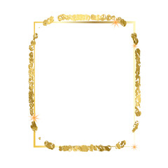 Gold color frame.Gold sparkle foil.Abstract luxury golden frame on transparent background. Gold texture abstract splatter glitter. Gold luxury strike on transparent background for wedding invitation.