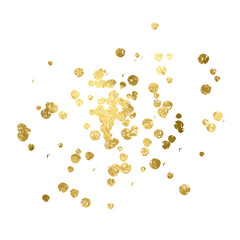 Gold sparkle foil. Gold texture abstract splatter glitter. Gold luxury strike on transparent background  for wedding invitation.