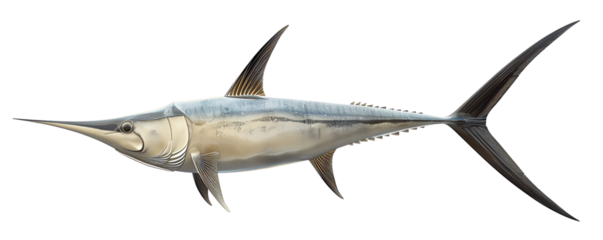 Illustration of a swordfish, a majestic marine animal known for its long, flat bill and swift swimming abilities.