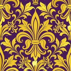 seamless pattern of fleur-de-lis and floral accents, Generative AI