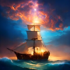 Obraz premium ship at sunset