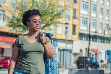 casual adult woman walking in the city