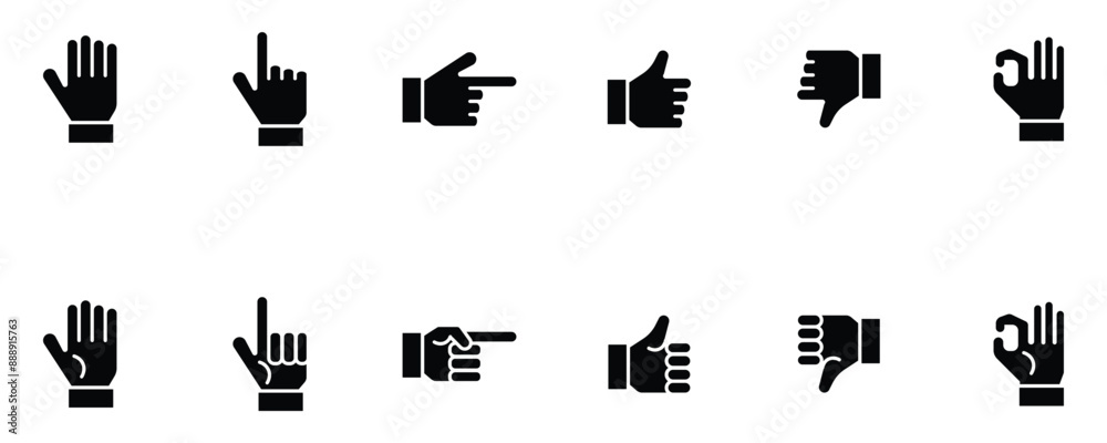 Wall mural hand gesture icon set of various shapes. stock vector. eps 10. illustration.